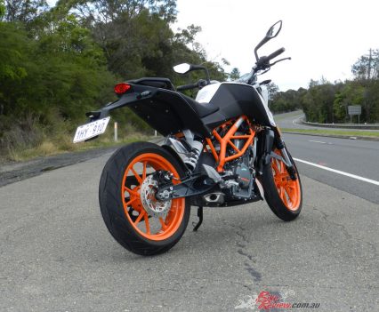 The steel trellis frame and die-cast swingarm are traditional KTM chassis goods that set the KTM apart from other LAMS nakedbikes.