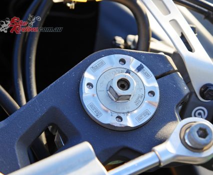 Mike Jones's 2015 ASBK ZX-10R, with Ohlins NIX30 forks, modified internals by XXX Rated Race Suspension