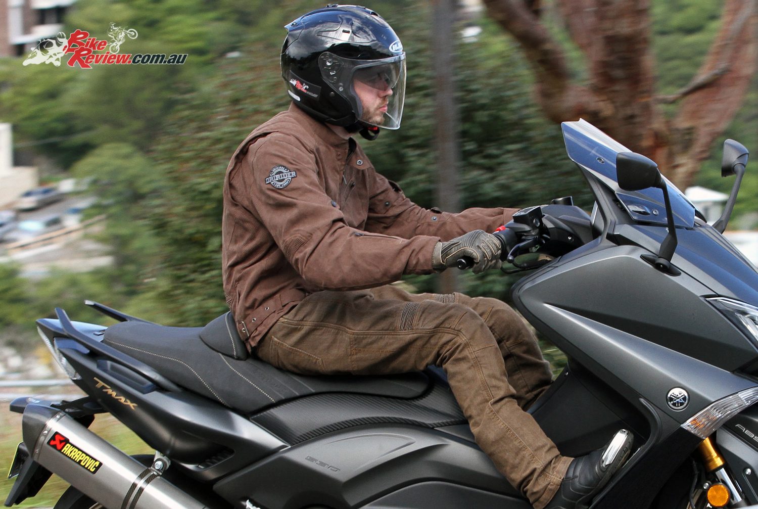DriRider Scrambler jacket - brown, HJC FG-Jet helmet, DriRider Scrambler gloves, DriRider Rapid Jeans