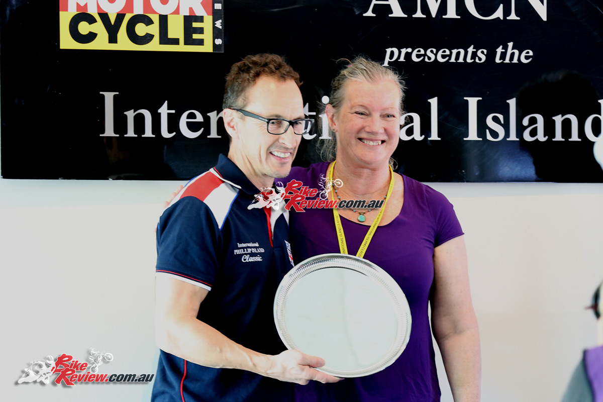 2017 Island Classic Award Ceremony - Karen Wootton presents Jeremy McWilliams with the Ken Wootton Perpetual trophy