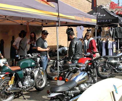 2017 Throttle Roll - Royal Enfield stand complete with Continental GT and a surf board carrying RE