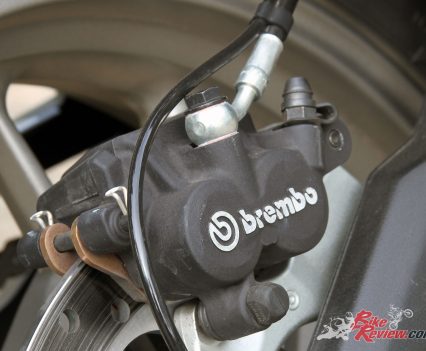 Two-piston floating caliper, 265mm rotor on the Multistrada 950