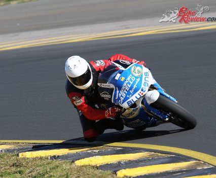 Peter Galvin having a crack on the Aprilia RSW250.