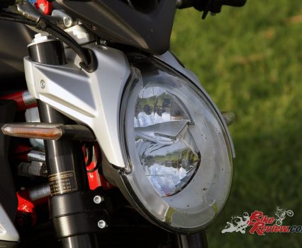 There's not much wind protection being a nakedbike, with that iconic MV Agusta headlight, however the seating position makes wind less noticeable or concerning, even at speed