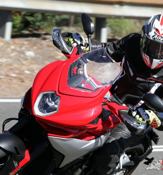 Simon testing out the GP 500 on the MV Agusta Turismo Veloce Lusso