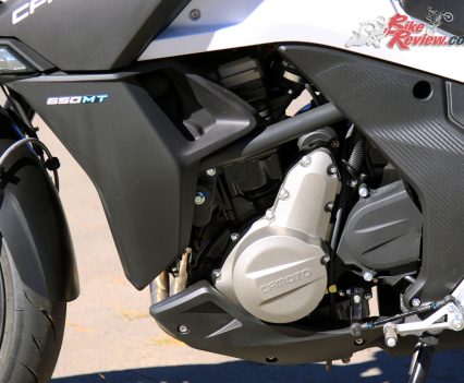 The 2017 CFMoto 650MT features a parallel-twin that closely resembles Kawasaki's ER6 powerplant