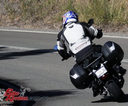 2017 CFMoto 650MT cornering twisties rear shot