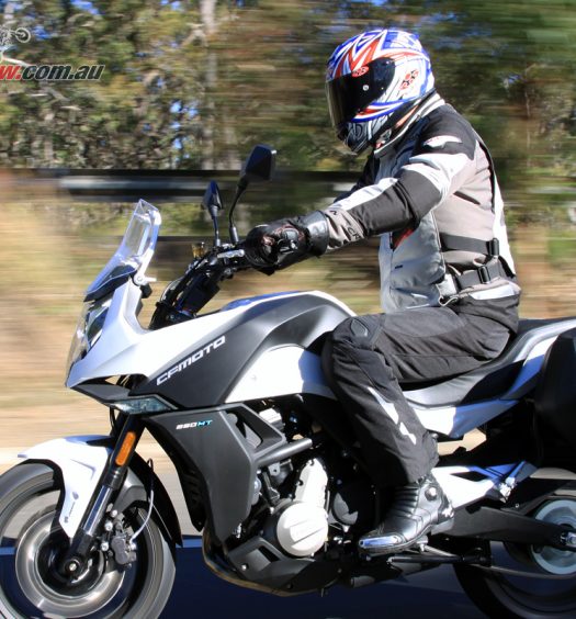 Tony in his Macna Fugitive gloves, Macna Iron pants, Macna Vosges jacket and Kabuto helmet