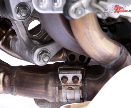 A fully adjustable Showa rear shock with HRC engineered linkages were also featured