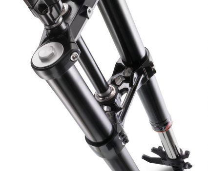 Revised 43mm WP forks are non-adjustable but a significantly up-spec fork to what is being normally offered in the category
