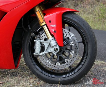 Brembo M4-32 monoblock calipers with 320mm rotors