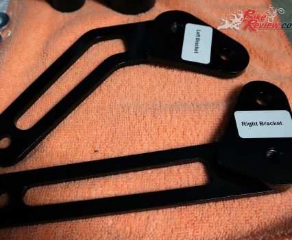 The brackets themselves, nicely finished in black to match the bike