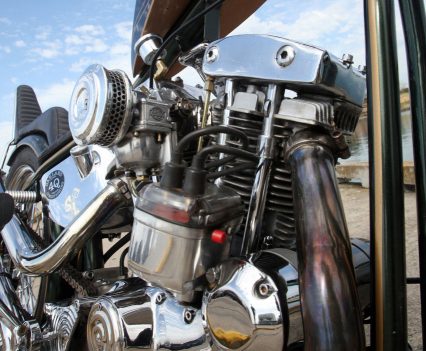 Custom exhaust system, 1979 Iron Head engine.