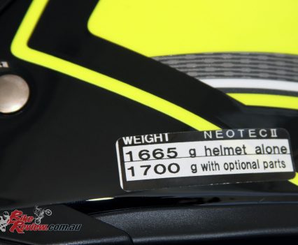 The Neotec II helmet weights 1665-1700g