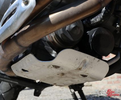 2018 Benelli TRK 502X - The sump guard seems a bit small to fully protect the oil filter, but will help when bottoming out the belly of the bike over obstacles