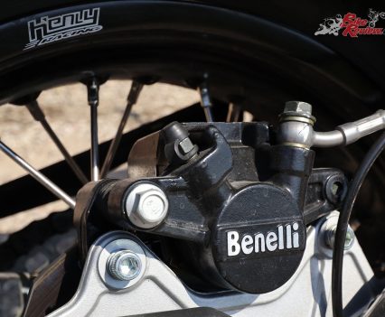 Brakes as basic with dual piston front calipers and a single piston rear, but modulation and power are good.