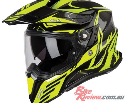 The Airoh Commander Adventure in Carbon Yellow Gloss.