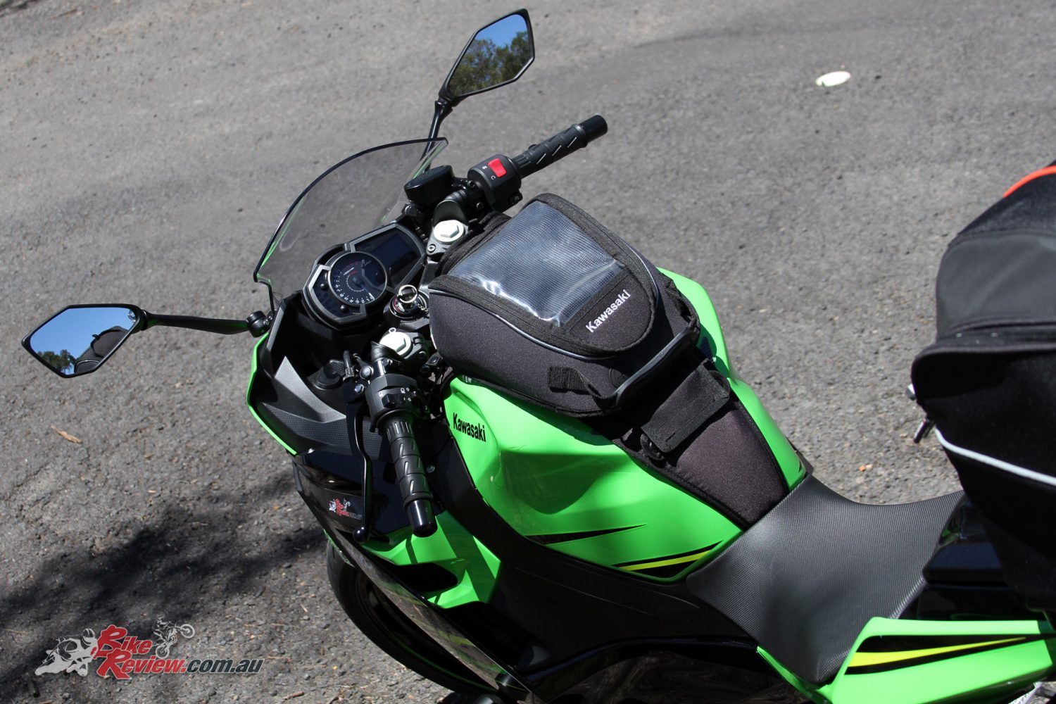 Kawasaki genuine Tank Bag on our Long Term Ninja 400