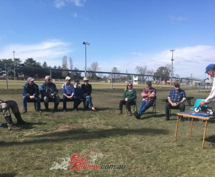 Newbie riders and experienced riders shared info and were briefed for the event.
