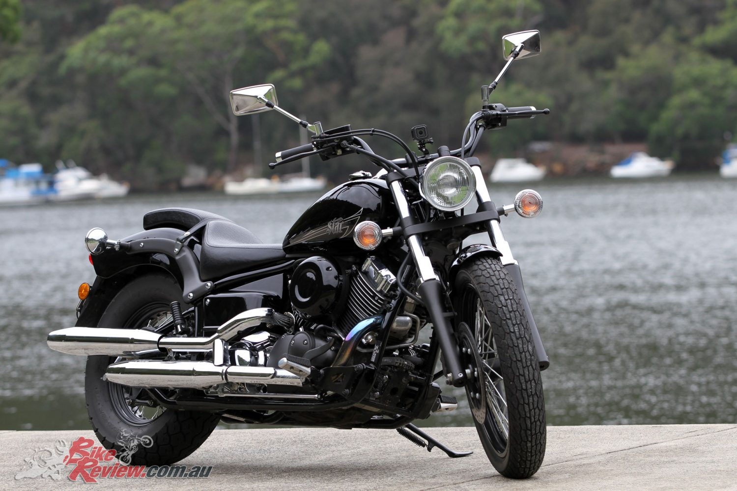 The Yamaha V-Star 650 Custom (XVS650) is a fairly traditional cruiser offering with 'Raven' paint punctuated by chrome