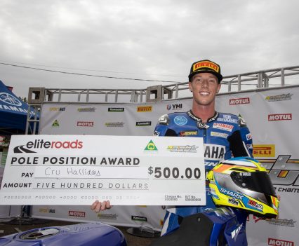 Cru Halliday claims the 2019 season's first Elite Roads Pole Position Award in the Kawasaki Superbike class - Image by TBG Sport