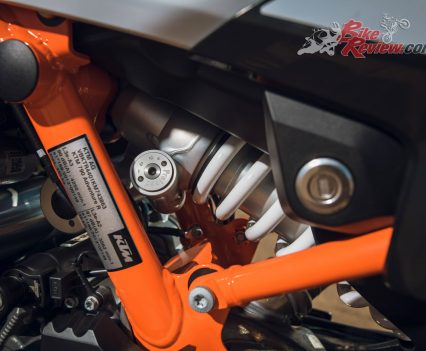 The 790 Adventure R features up-spec adjustable suspension with additional travel