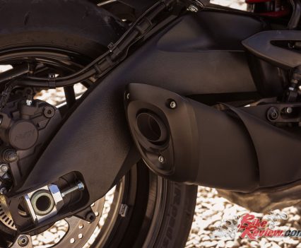 A blacked out exhaust helps keep the Katana looking lean