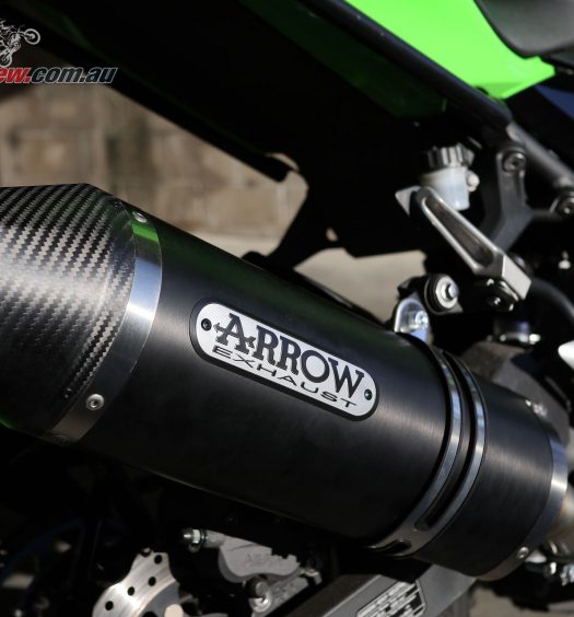 Arrow Race Tech Dark Aluminium slip-on exhaust on our Project Ninja 400
