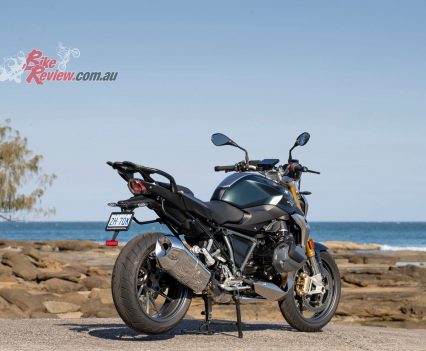 The rack is a practical addition but does detract from an otherwise tough and sporty stance.