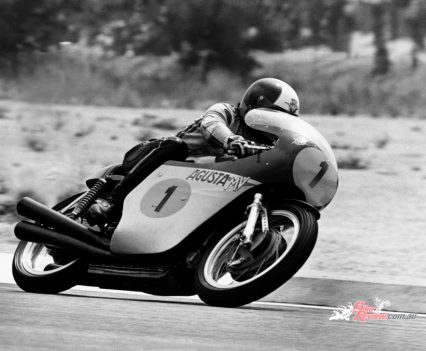 Giacomo Agostini onboard an early works MV Agusta.