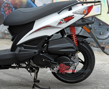 CVT transmission, monoshock rear-end.