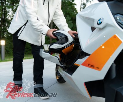 Built in helmet storage.