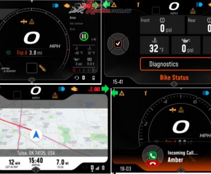 Nav via the H-D app. Some digits on the dash are way too small to read on the run.