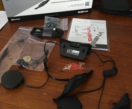 The SENA SRL2 Communication System new out of the box