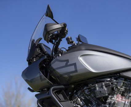 Plastic handguards for weather protection.