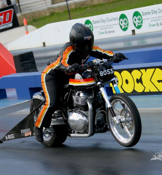 Rider, and team owner, Santina Keith ran a custom built Royal Enfield Continental GT Twin with a stroked 965cc engine in the Modified Bike Class.