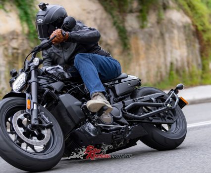 The footpegs touch down smoothly.