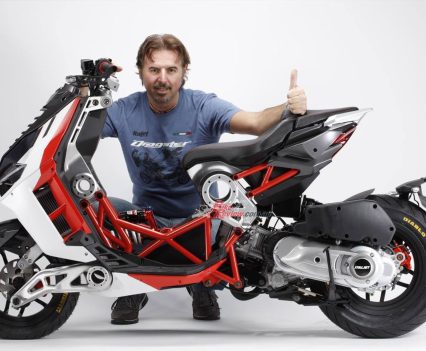 Massimo Tartarini, CEO of Italjet, with the Dragster 200, first launched in 2019.