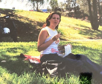 Picnic on the Yamaha Zuma, Glebe, Sydney, 1999.