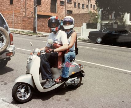 Jeff & Heather in 2001 in Sydney, heading off for a spin.