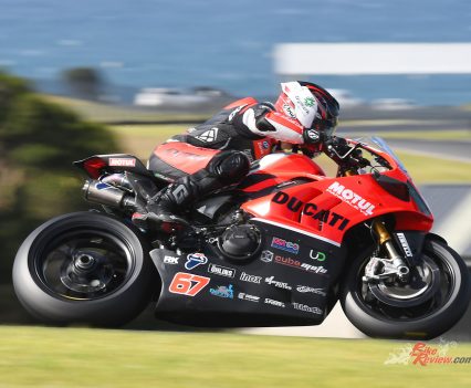 Bryan Staring on his way to a maiden and debut victory on the Ducati.