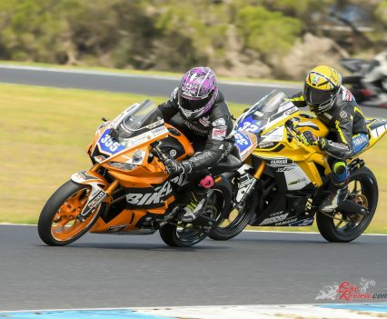 Laura Brown was seen battling her way up the pack on her Kawasaki Ninja 300...