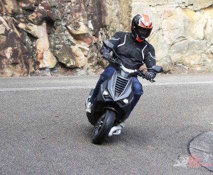 Cornering while braking is odd at first, with no front dive.