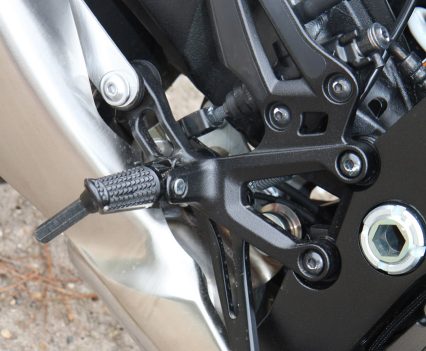 Plenty or seat-to-peg space, even for a taller rider. Your boot sliders do touch down a fair bit earlier than on a GSX-R.