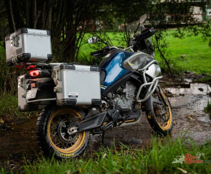 KYB monoshock, fully adjustable with 150mm of travel.