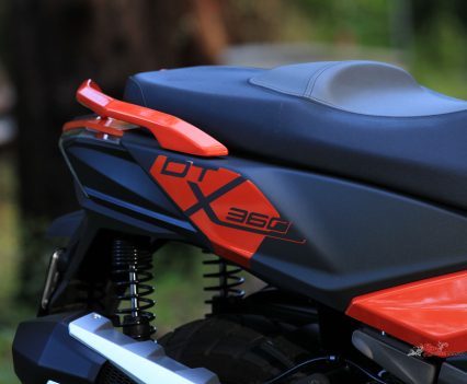 Twin shocks with preload adjustment and 108mm travel.