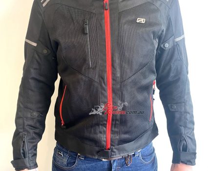 The jacket sits just above the waist line on Nick.