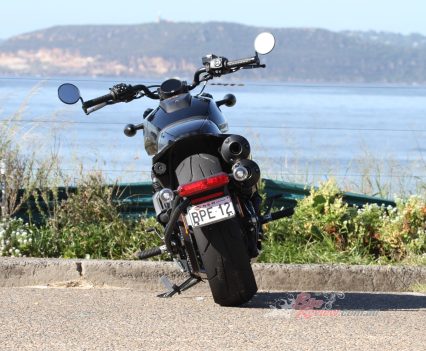 180/70 – 16 rear tyre, no rear mudgeard means water sprays up your back, 753mm seat height