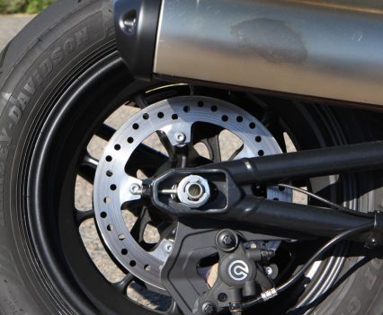 Single Brembo rear stopper is up to the task.