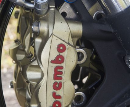 Radial mount Brembo monoblock calipers.